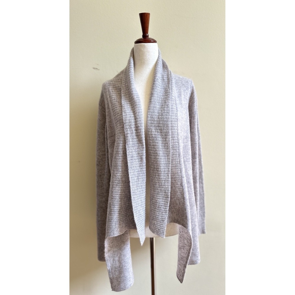 Magnolia Grace 100% Cashmere Cardigan Open Front Mid Length Size L Light Gray